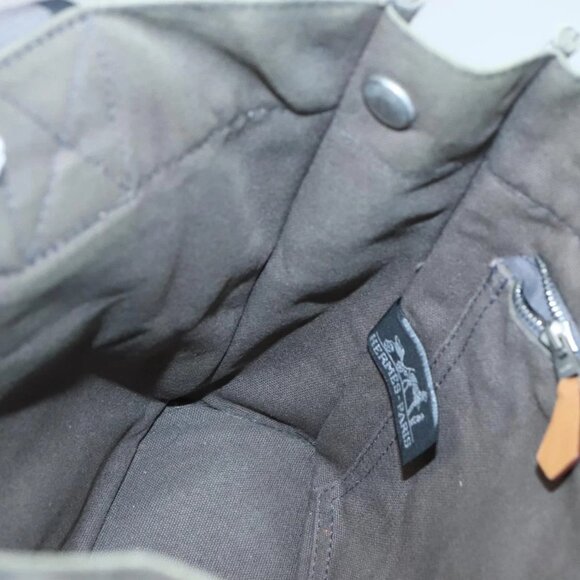 HERMES Fourre Tout PM Hand Bag Canvas Gray Navy Auth 136396 - Picture 10 of 16